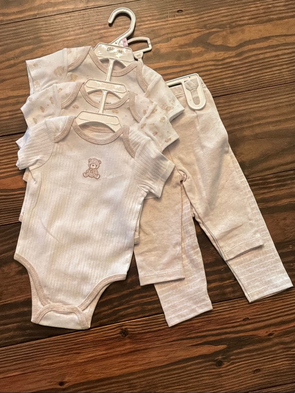 Little Me Cream Ribbed Teddy Bodysuits & Pants Set